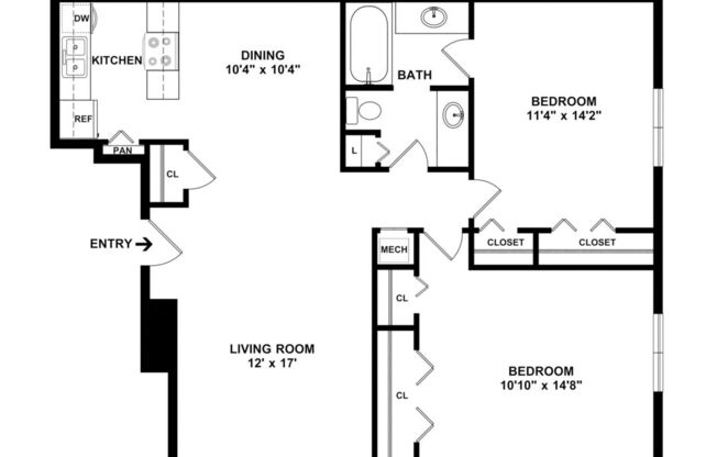 2 beds, 1 bath, 950 sqft, $1,495