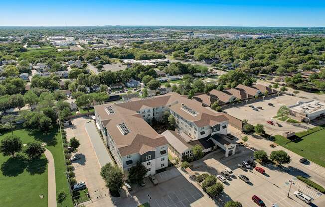 an aerial view of a building from the sky