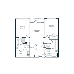 2 beds, 2 baths, 1,072 sqft, $1,663