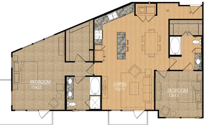 2 beds, 2 baths, 1,389 sqft, $2,500