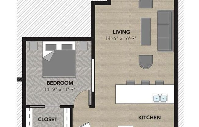 1 bed, 1 bath, 841 sqft, $1,405, Unit 409