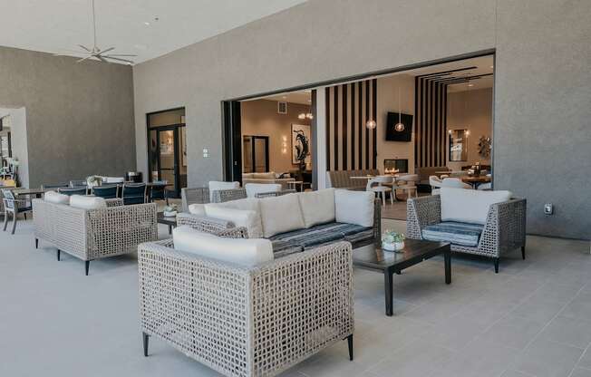 Large open patio with direct indoor/outdoor access to the clubhouse.