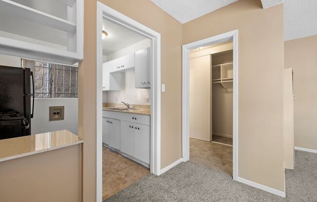 a view of the kitchen from the living room