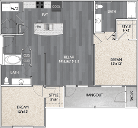 2 beds, 2 baths, 1,163 sqft, $1,667