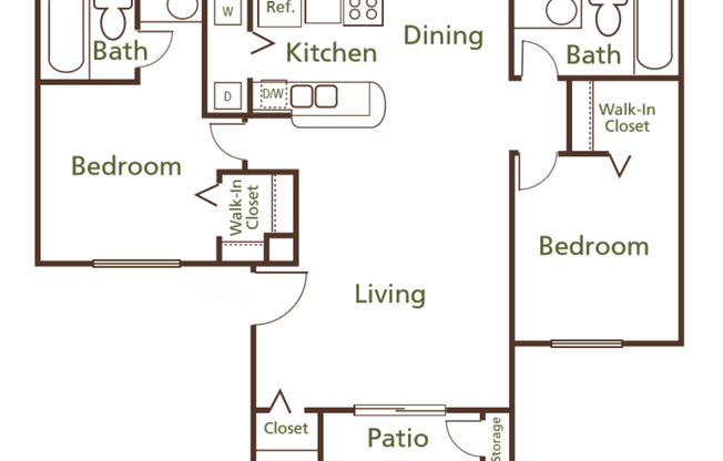 2 beds, 2 baths, 989 sqft, $1,400