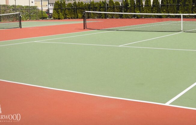 Tennis courts in the sun at Heatherwood House at Ronkonkoma, New York