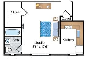 Studio, 1 bath, 416 sqft, $1,965