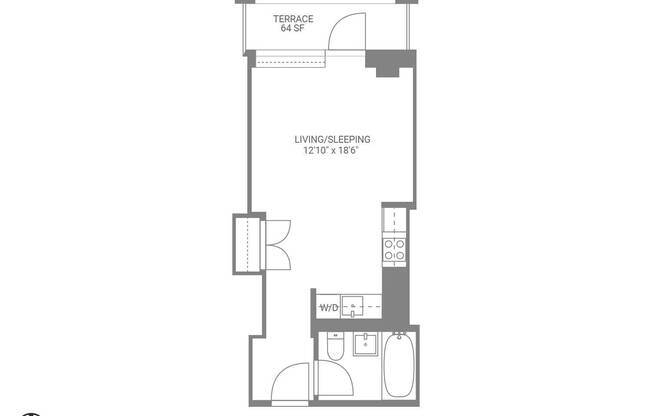 Studio, 1 bath, 384 sqft, $3,300, Unit 1FN
