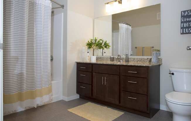 Bathroom with Granite Counters, Toilet and Shower