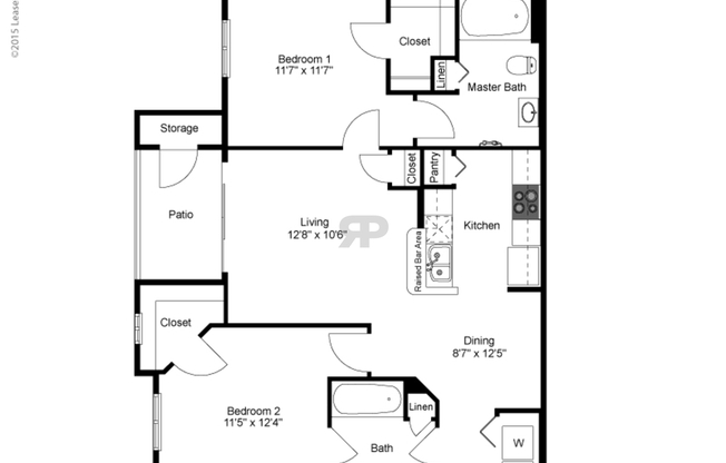 2 beds, 2 baths, 996 sqft, $1,564