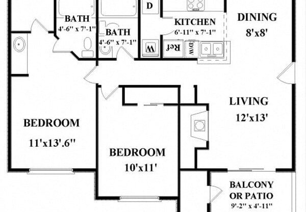 2 beds, 2 baths, 826 sqft, $1,639