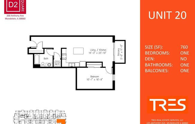 1 bed, 1 bath, 760 sqft, $1,760, Unit 420