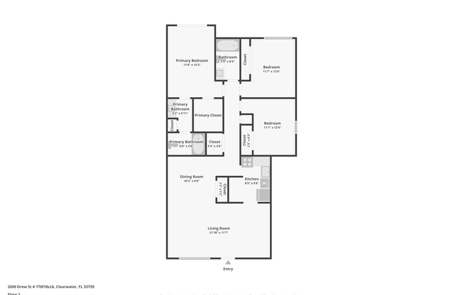 3 beds, 2 baths, 1,229 sqft, $1,875, Unit 412