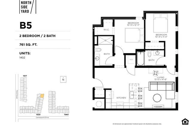 2 beds, 2 baths, 930 sqft, $1,975, Unit 1402