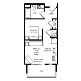 Studio, 1 bath, 462 sqft, $1,570