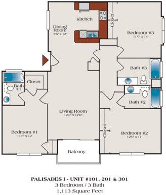 3 beds, 3 baths, 1,113 sqft, $4,500, Unit 101.