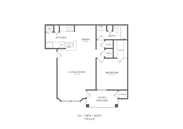 1 bed, 1 bath, 728 sqft, $1,102