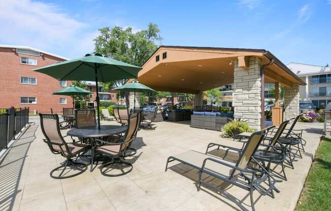 Spacious courtyard with lounge chairs and seating