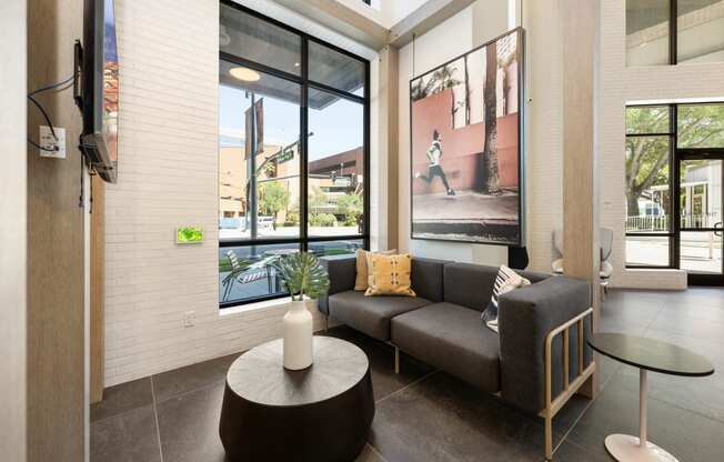 a living room with a couch and a coffee table