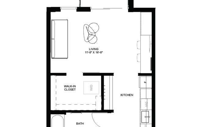 Studio, 1 bath, 445 sqft, $1,195, Unit 205