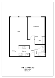 a floor plan of the garland 1 bedroom unit