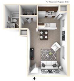 Studio, 1 bath, 500 sqft, $724