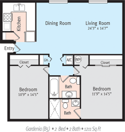 2 beds, 2 baths, 1,211 sqft, $1,495