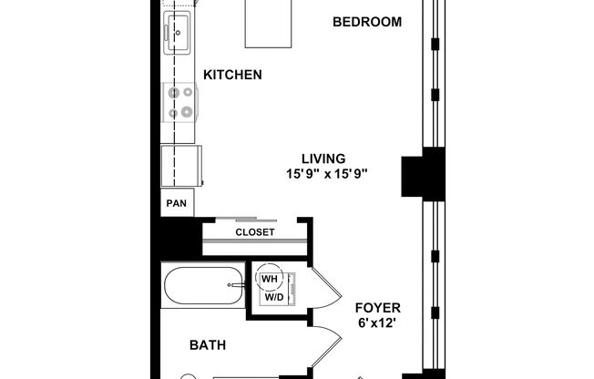 Studio, 1 bath, 526 sqft, $2,075, Unit C-G12