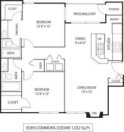 2 beds, 2 baths, 1,032 sqft, $1,870