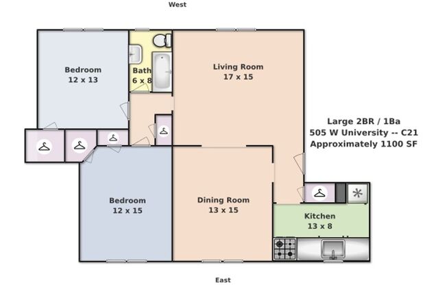 2 beds, 1 bath, 800 sqft, $1,695, Unit C11