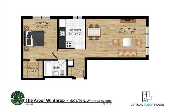 1 bed, 1 bath, 581 sqft, $1,850, Unit 402