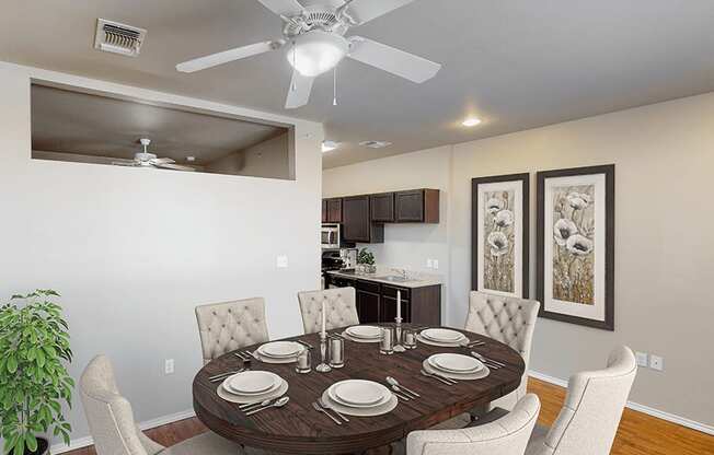 Kitchen and dining area in apartment