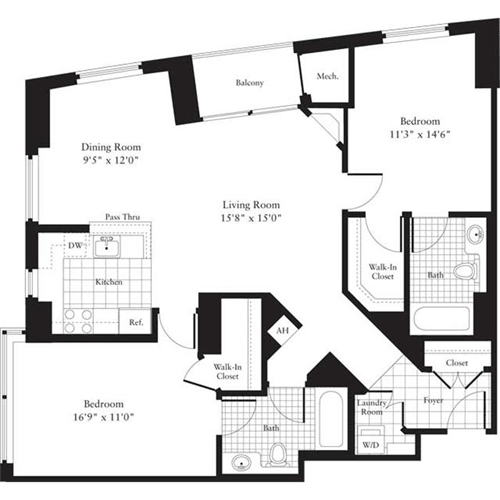 2 beds, 2 baths, 1,163 sqft, $3,949, Unit 0413