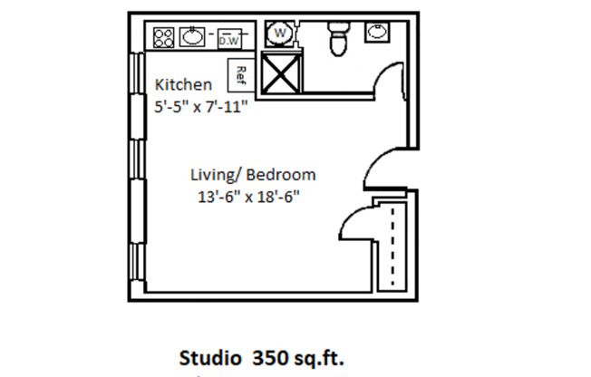 Studio, 1 bath, 325 sqft, $1,295, Unit 38