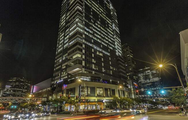 12 Central Square Building Exterior at Night