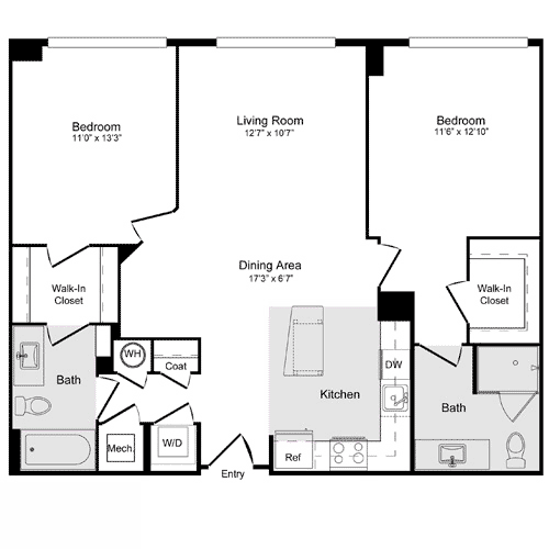2 beds, 2 baths, 1,073 sqft, $3,078, Unit 342