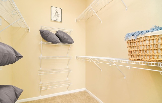 a walk in closet in the master bedroom