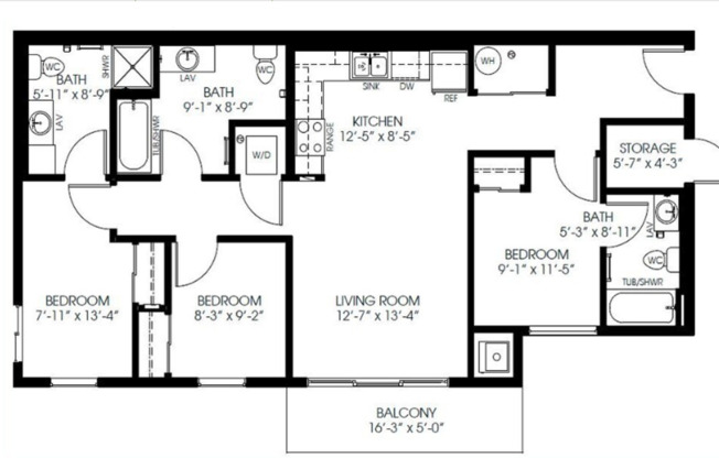 3 beds, 3 baths, 1,086 sqft, $1,882, Unit 2212