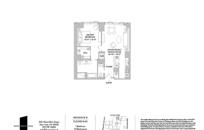 1 bed, 1.5 baths, 895 sqft, $7,000, Unit 15B