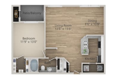 1 bed, 1 bath, 839 sqft, $1,542