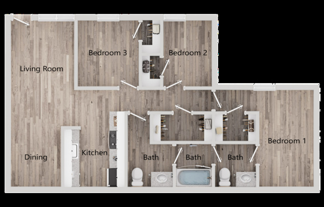 3 beds, 2 baths, 934 sqft, $1,475, Unit 571B