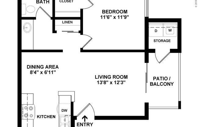 1 bed, 1 bath, 650 sqft, $1,109