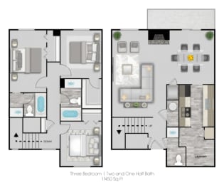 3 beds, 2.5 baths, 1,450 sqft, $1,600