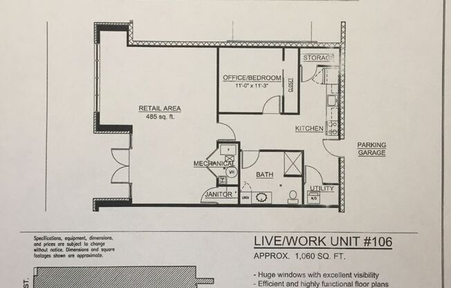 1 bed, 1 bath, 1,060 sqft, $1,895, Unit 106 Live/Work Retail