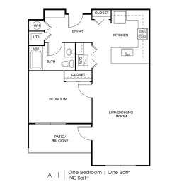 1 bed, 1 bath, 740 sqft, $1,476