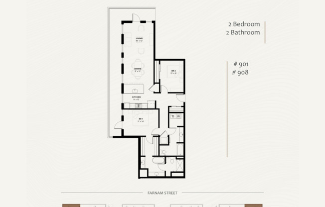 2 beds, 2 baths, 1,297 sqft, $3,600, Unit 908