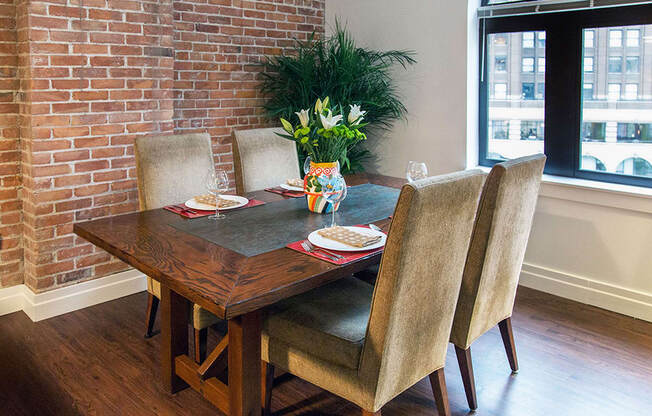 Dining area at The Malcomson, Detroit, MI, 48226
