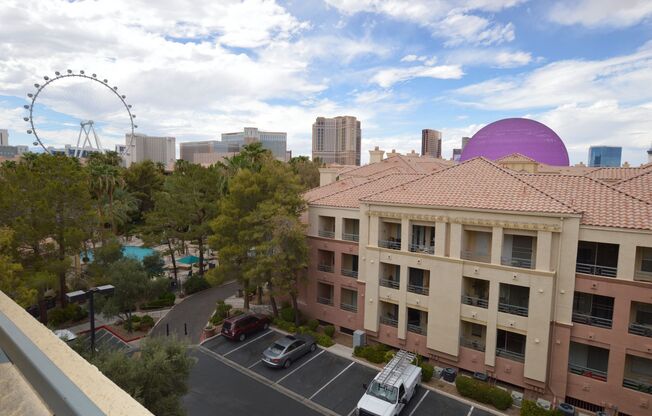 Meridian Unfurnished 1 Bed | 1 Bath Top Floor Condo with Stunning Views of Linq High Roller/MSG Sphere and Meridian Main Pool View