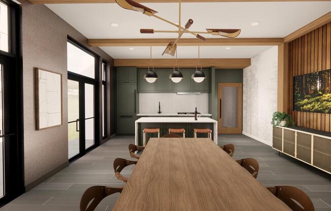 Expansive dining and entertainment spaces at Modera Bridle Trails set the stage for memorable gatherings with style and ease.