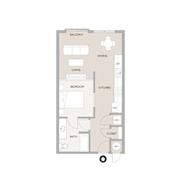 Studio, 1 bath, 608 sqft, $1,245